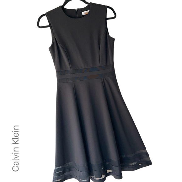 CALVIN KLEIN NWOT SLEEVELESS BLACK FIT & FLARE DRESS TULLE HEM DETAIL | SIZE: 2 - Picture 1 of 10